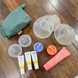 Boon Trove milk collectors, Medela covers, breastfeeding cream